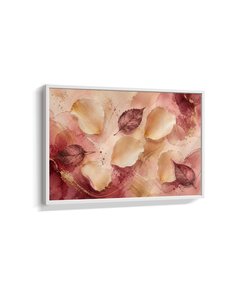 Quadro Retangular Horizontal Folhas e Pétalas Marsala