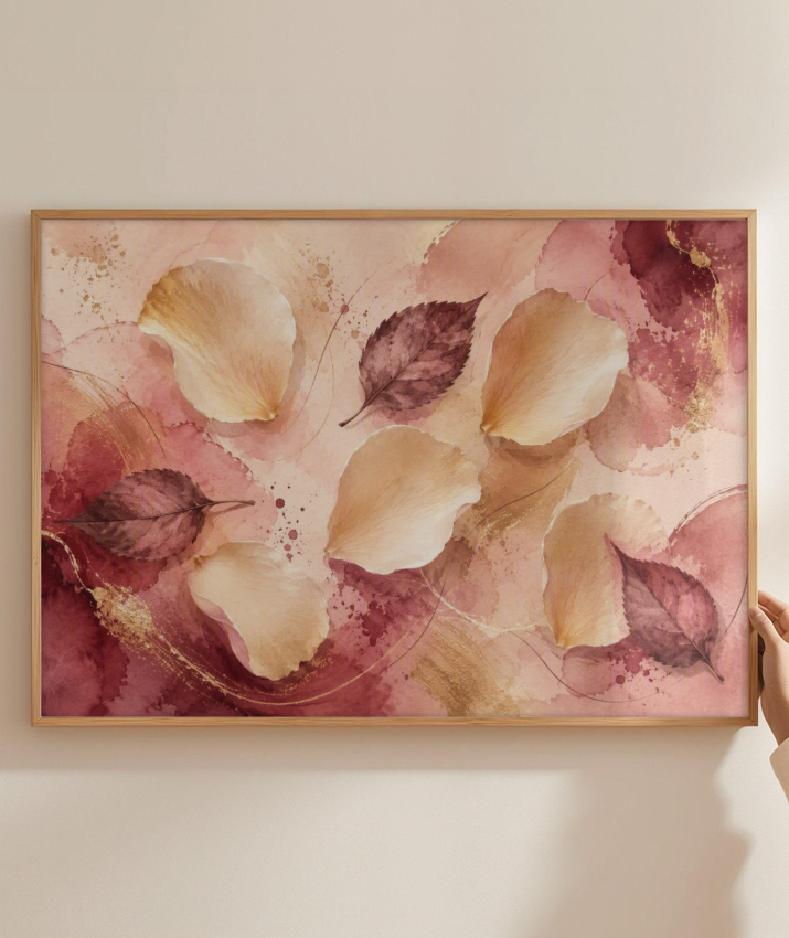 Quadro Retangular Horizontal Folhas e Pétalas Marsala