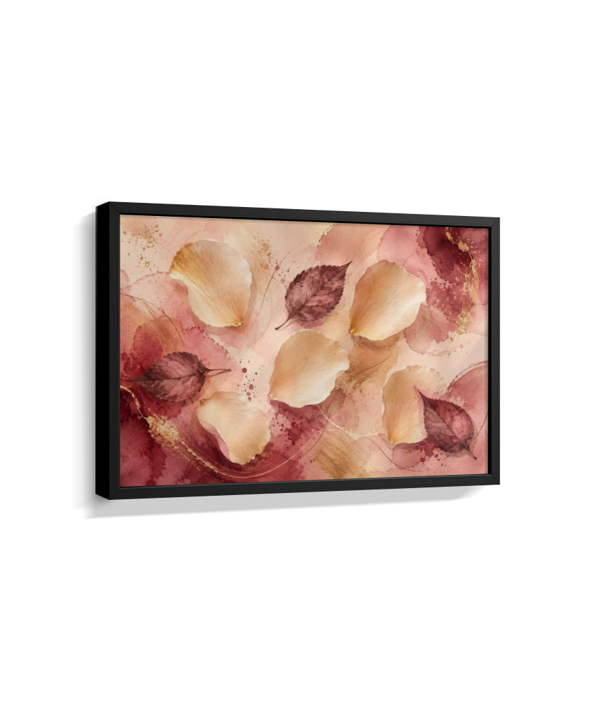 Quadro Retangular Horizontal Folhas e Pétalas Marsala