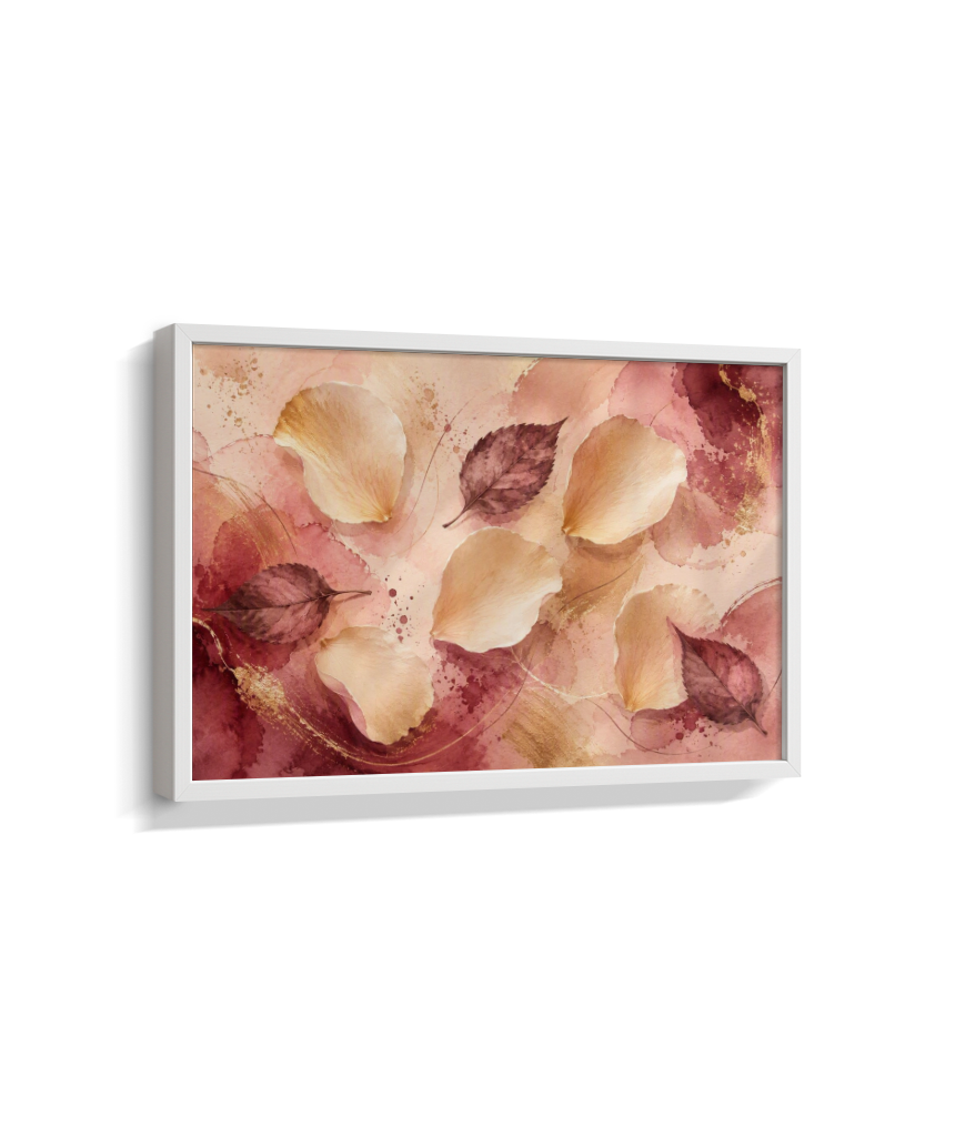 Quadro Retangular Horizontal Folhas e Pétalas Marsala