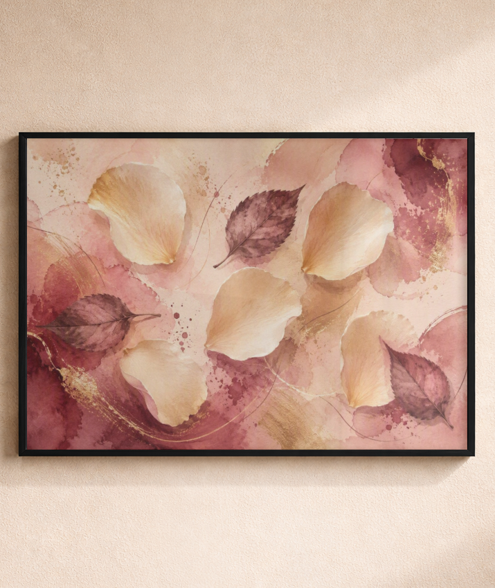 Quadro Retangular Horizontal Folhas e Pétalas Marsala