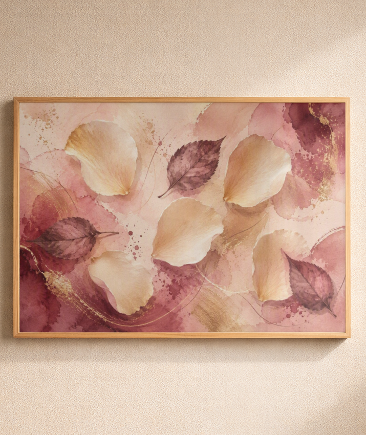 Quadro Retangular Horizontal Folhas e Pétalas Marsala