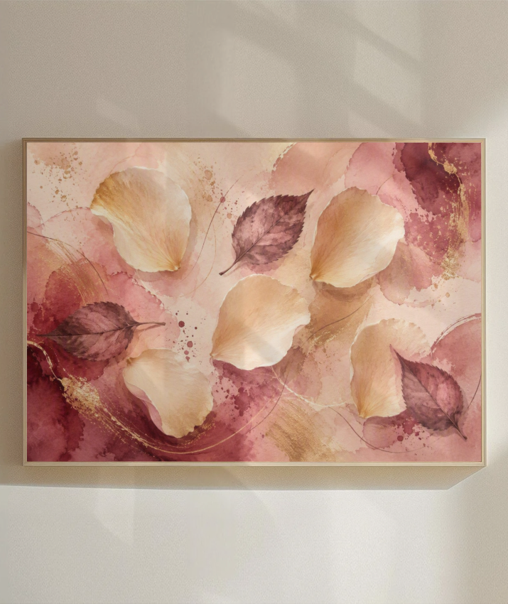 Quadro Retangular Horizontal Folhas e Pétalas Marsala