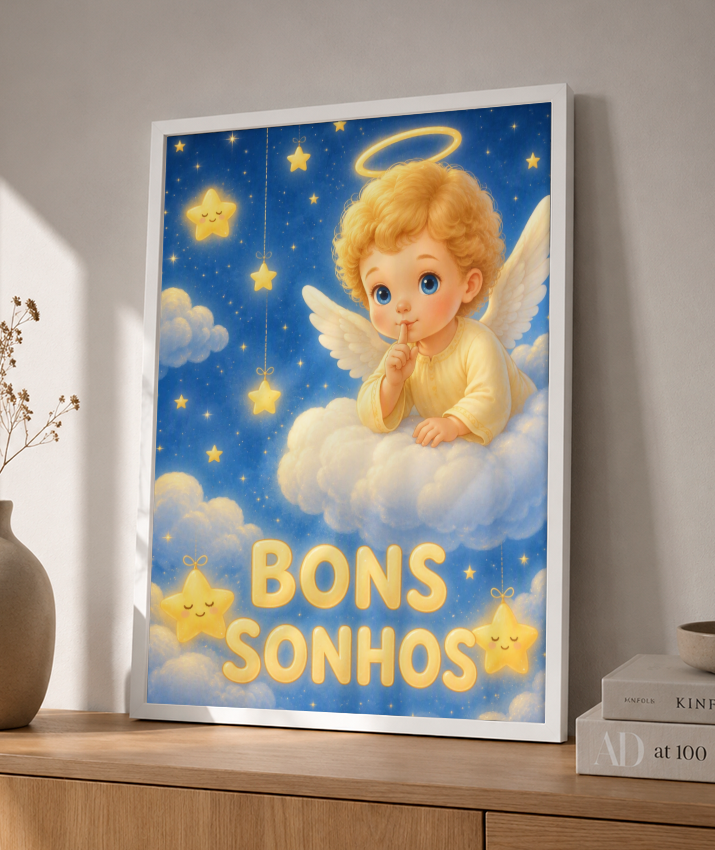 Placa Decorativa Infantil Anjinho Bons Sonhos - Azul
