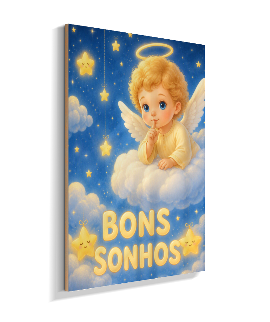Placa Decorativa Infantil Anjinho Bons Sonhos - Azul