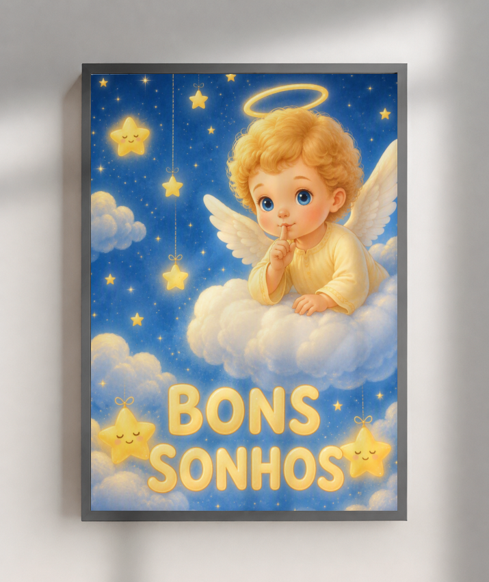 Placa Decorativa Infantil Anjinho Bons Sonhos - Azul