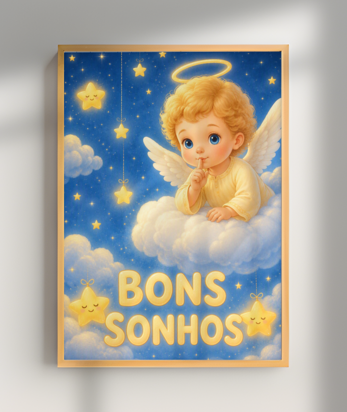 Placa Decorativa Infantil Anjinho Bons Sonhos - Azul