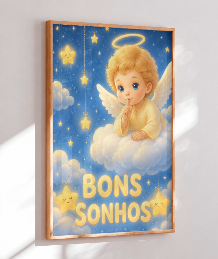 Placa Decorativa Infantil Anjinho Bons Sonhos - Azul