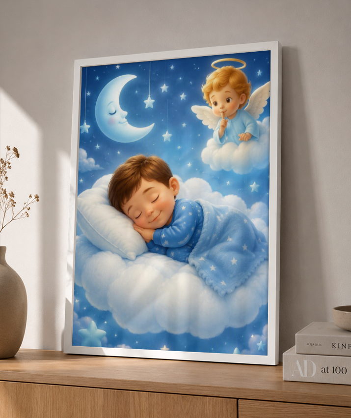 Placa Decorativa Infantil Anjinho da Guarda - Menino