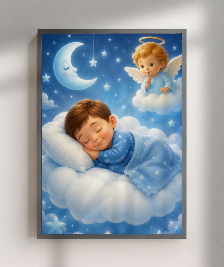 Placa Decorativa Infantil Anjinho da Guarda - Menino