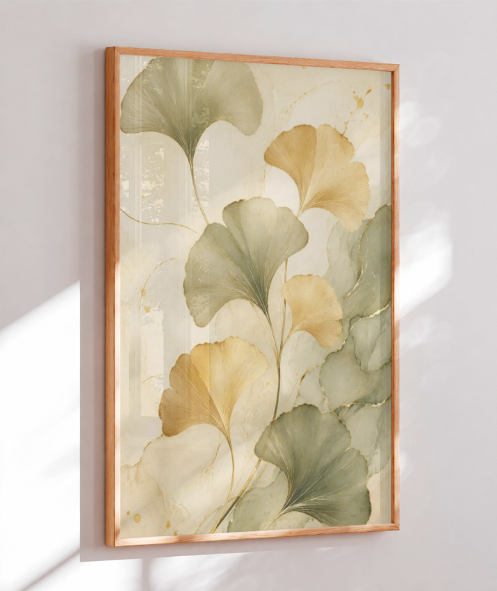 Quadro Decorativo Ginkgo Douradas