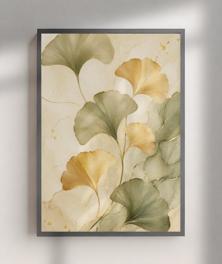 Quadro Decorativo Ginkgo Douradas