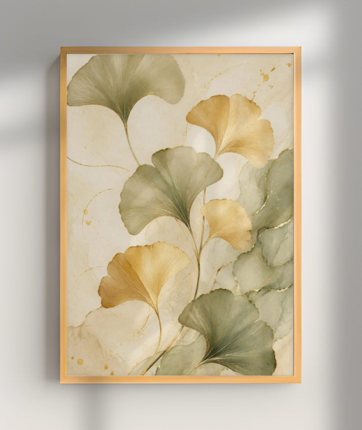 Quadro Decorativo Ginkgo Douradas
