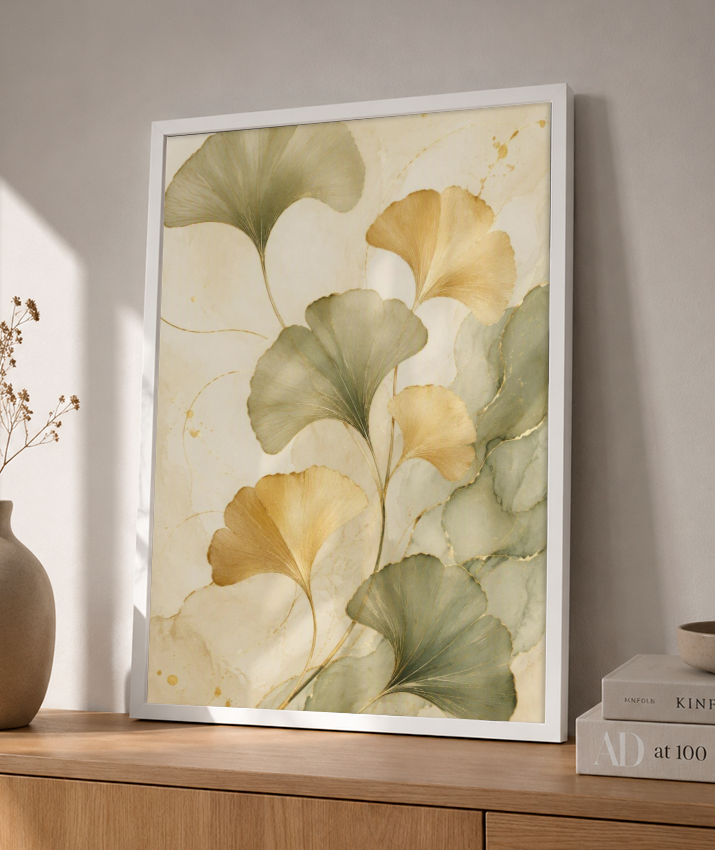 Quadro Decorativo Ginkgo Douradas