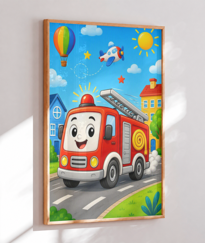 Placa Decorativa Infantil Caminhão de Bombeiros