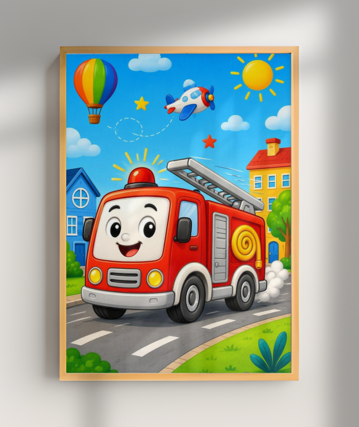 Placa Decorativa Infantil Caminhão de Bombeiros