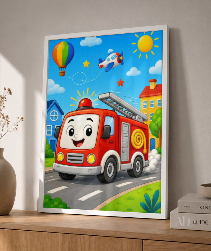 Placa Decorativa Infantil Caminhão de Bombeiros