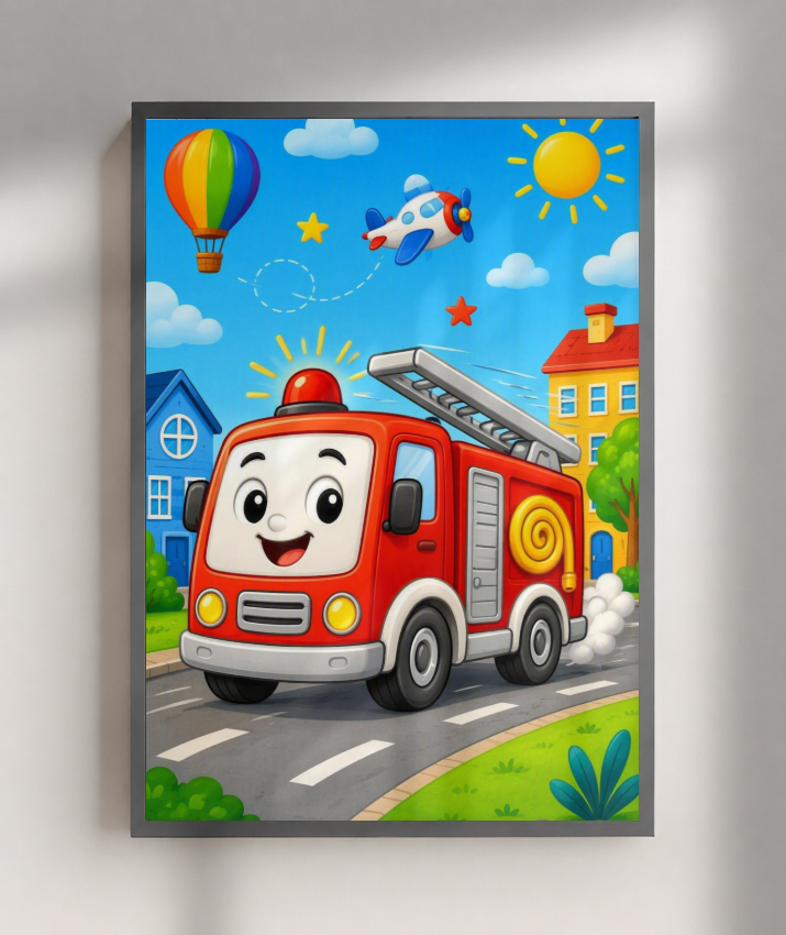 Placa Decorativa Infantil Caminhão de Bombeiros