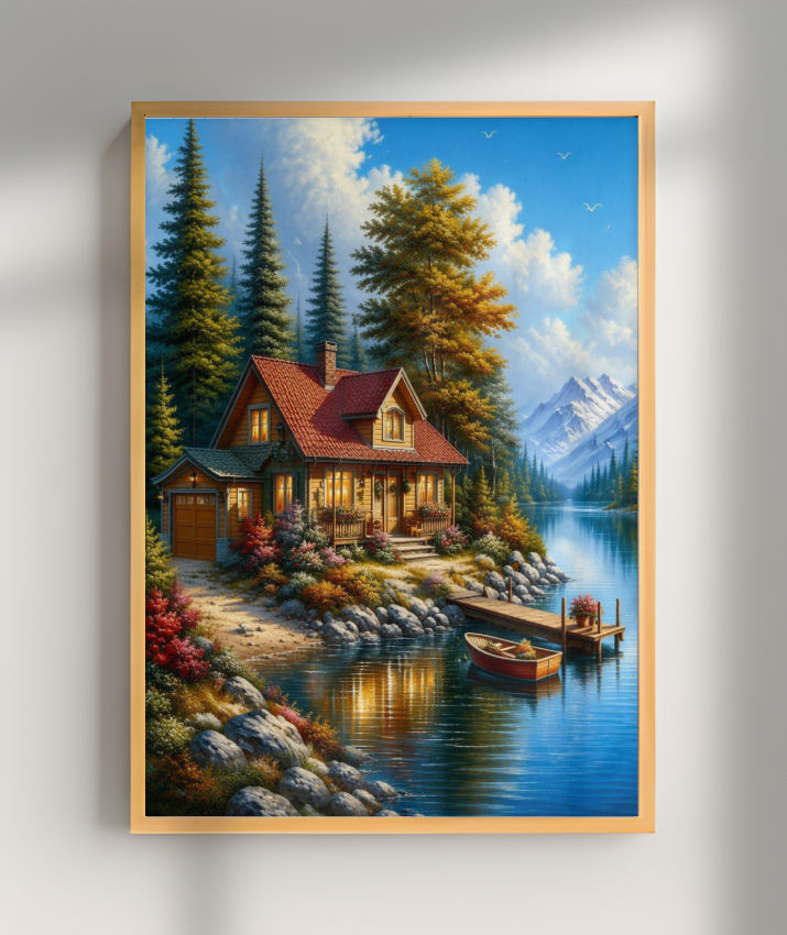 Placa Decorativa Cabana à Beira Lago