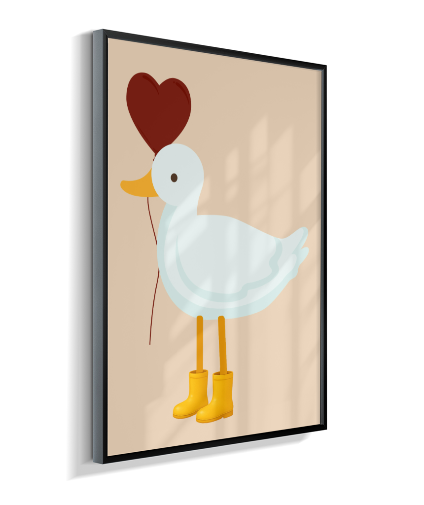 Pato com balão vermelho e galocha amarela