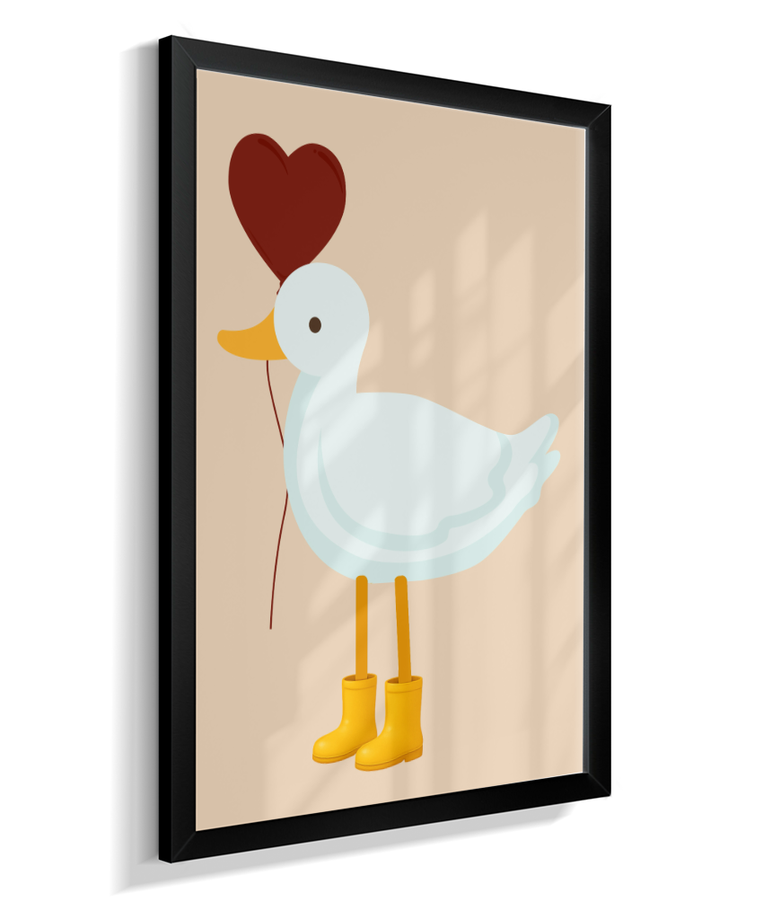 Pato com balão vermelho e galocha amarela