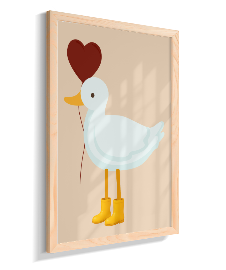 Pato com balão vermelho e galocha amarela
