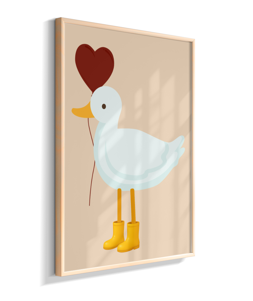 Pato com balão vermelho e galocha amarela