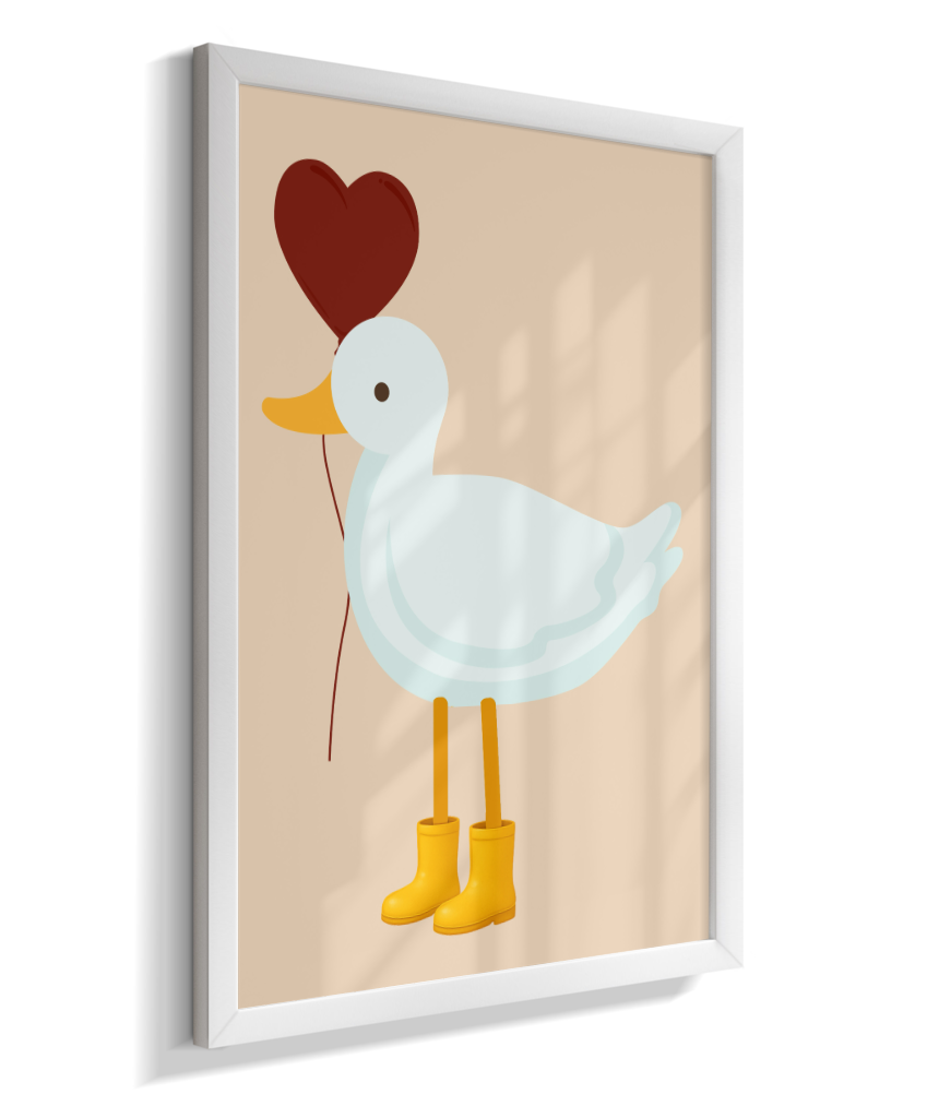 Pato com balão vermelho e galocha amarela