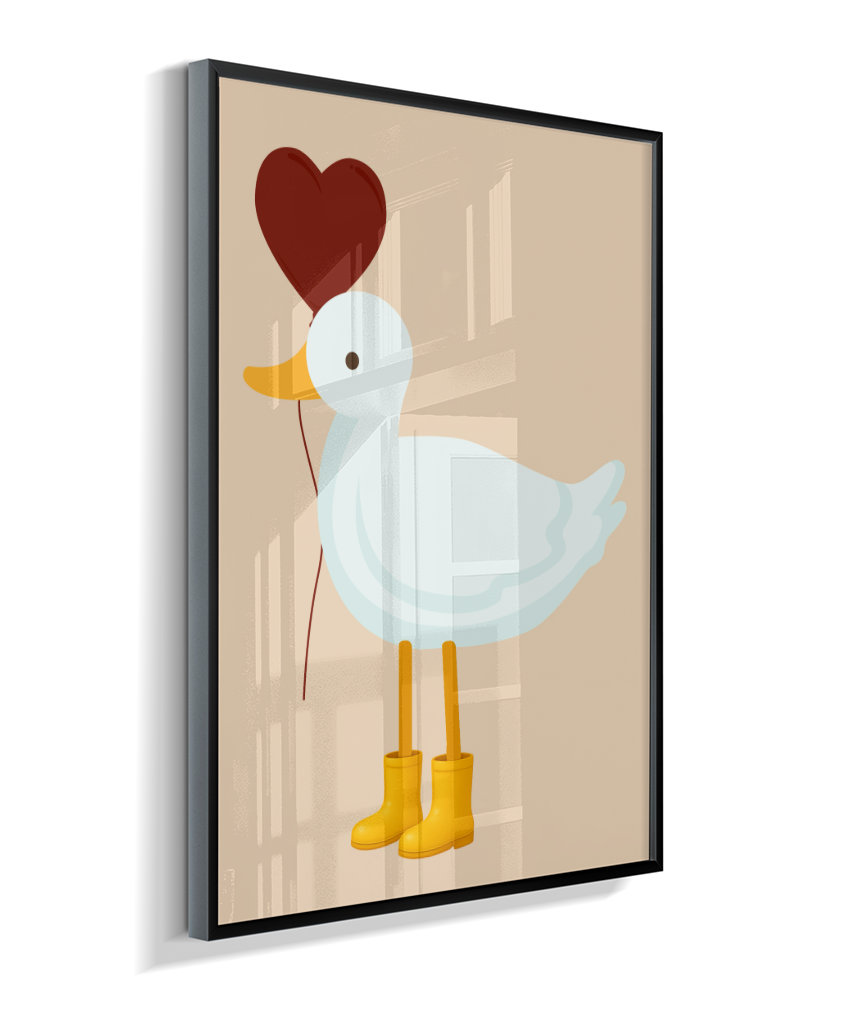 Pato com balão vermelho e galocha amarela