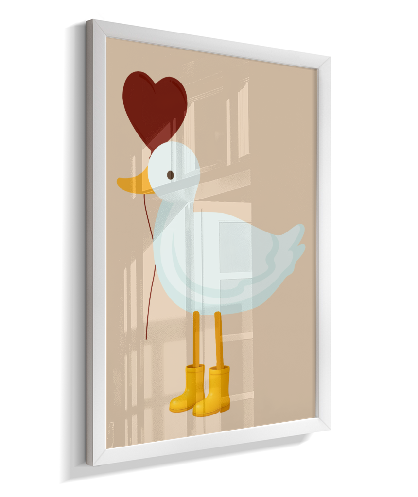 Pato com balão vermelho e galocha amarela
