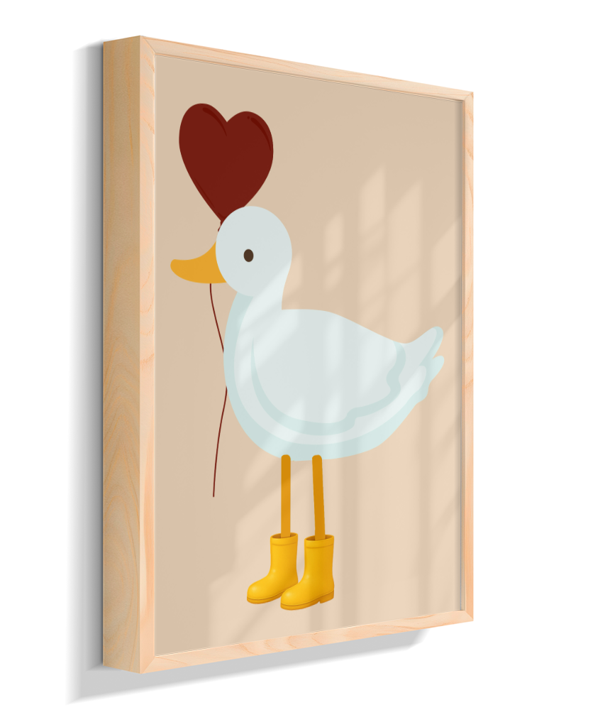 Pato com balão vermelho e galocha amarela