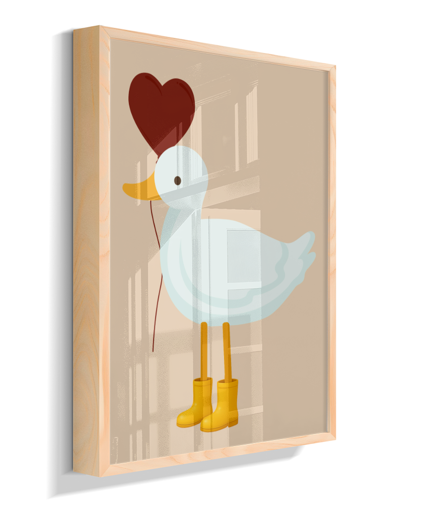 Pato com balão vermelho e galocha amarela