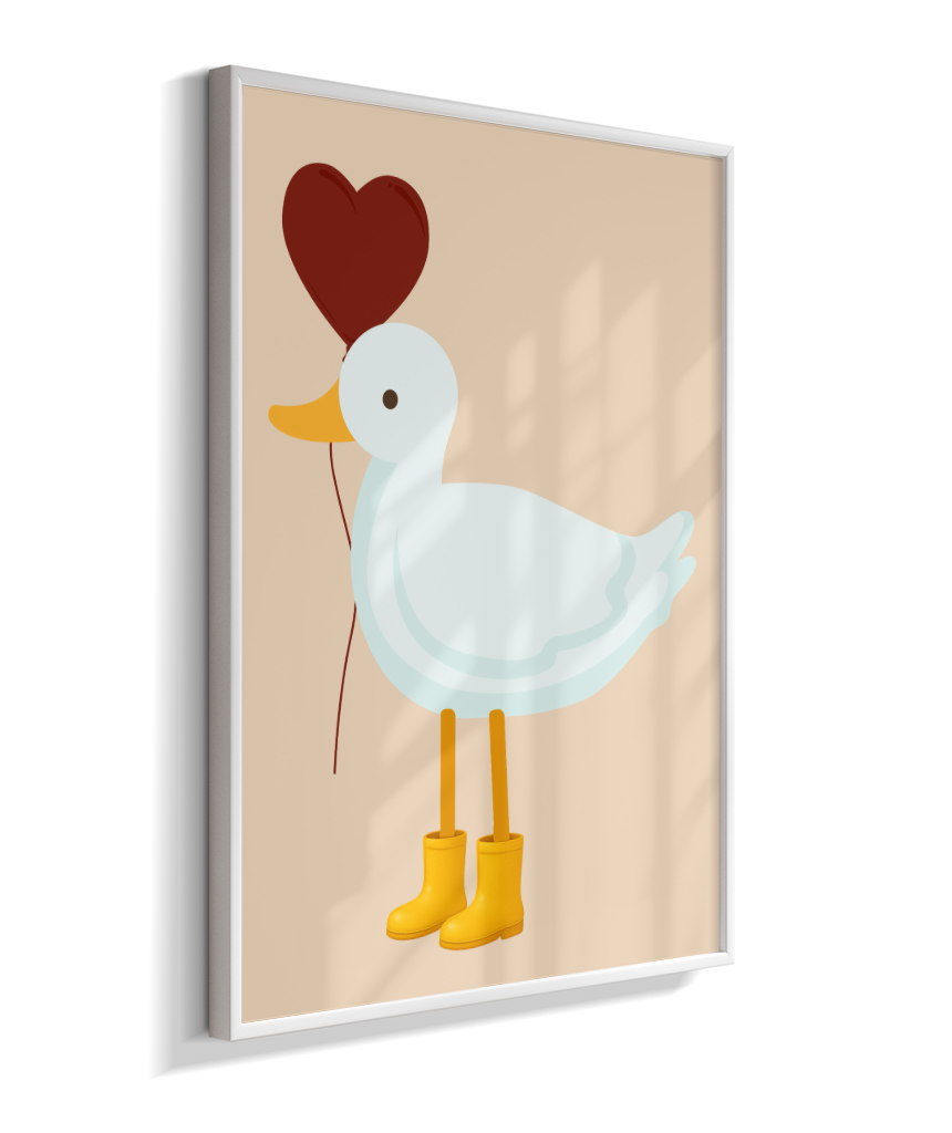 Pato com balão vermelho e galocha amarela