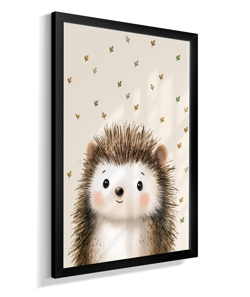 Porco espinho perfil (fundo bege com folhas)