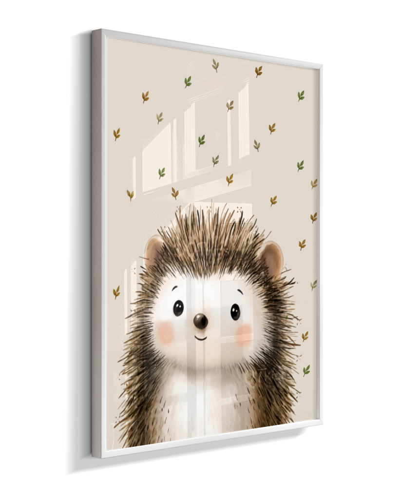 Porco espinho perfil (fundo bege com folhas)