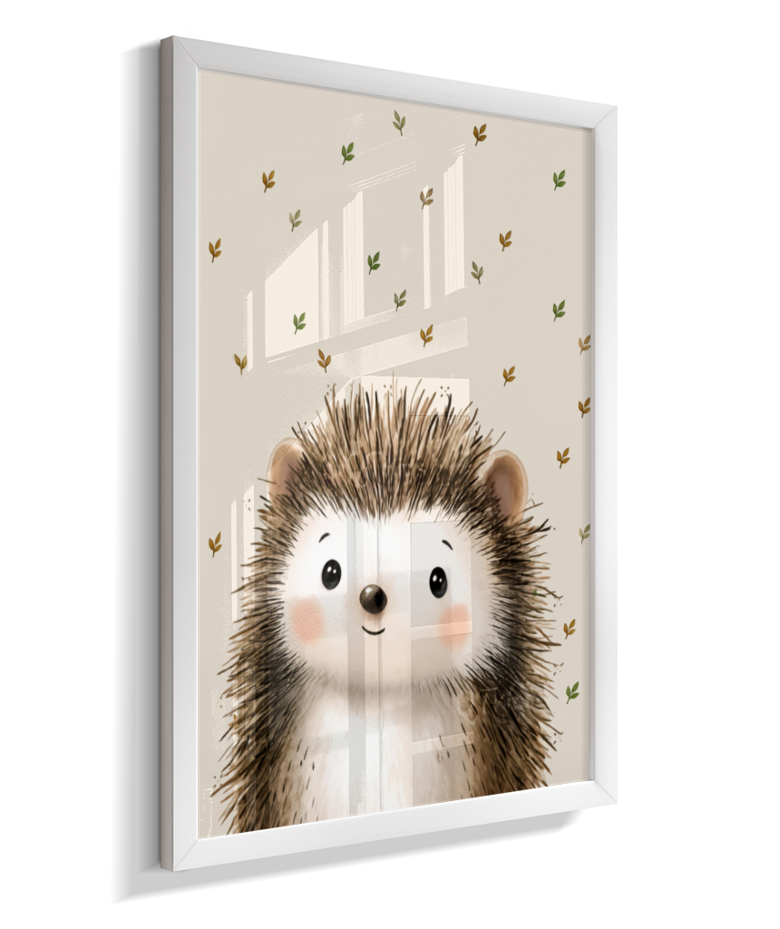 Porco espinho perfil (fundo bege com folhas)