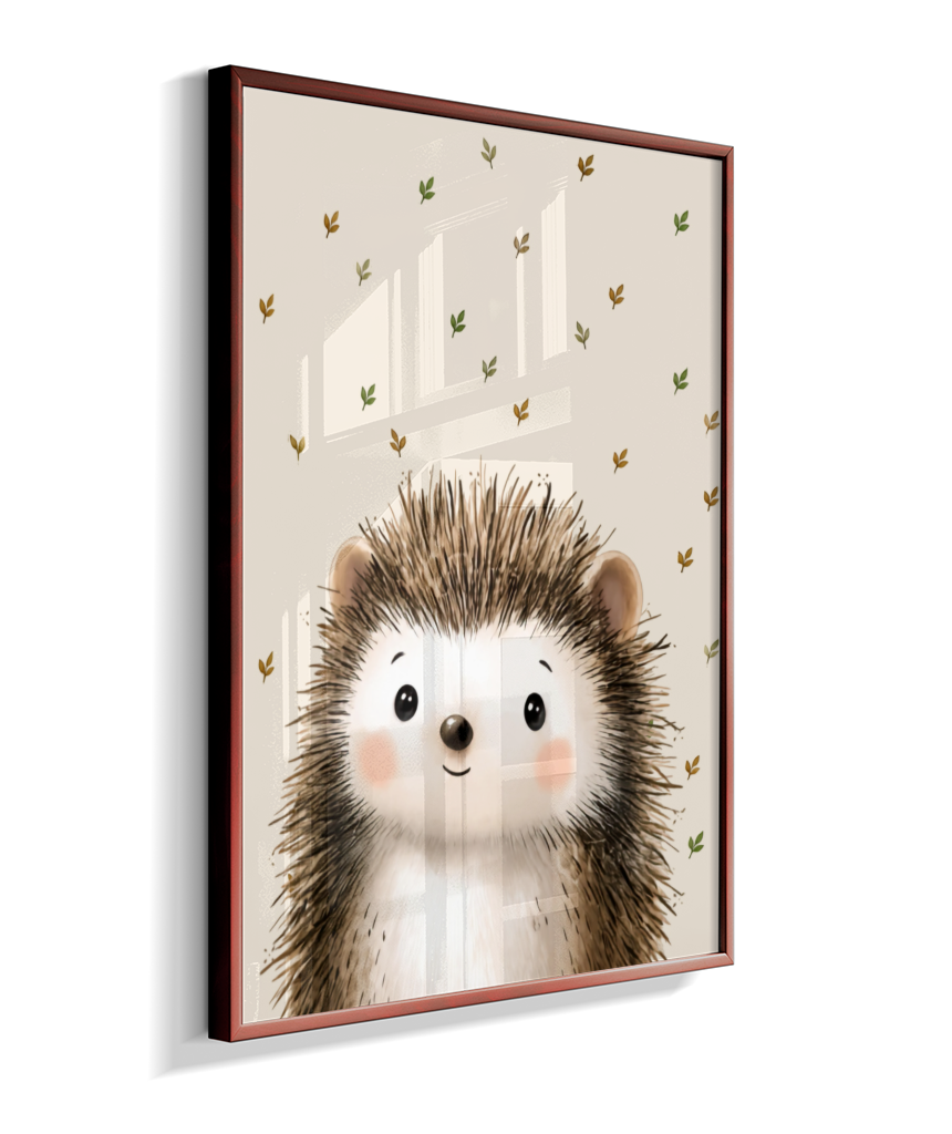 Porco espinho perfil (fundo bege com folhas)