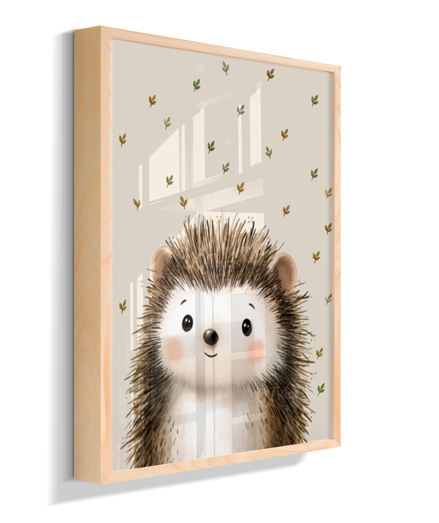 Porco espinho perfil (fundo bege com folhas)