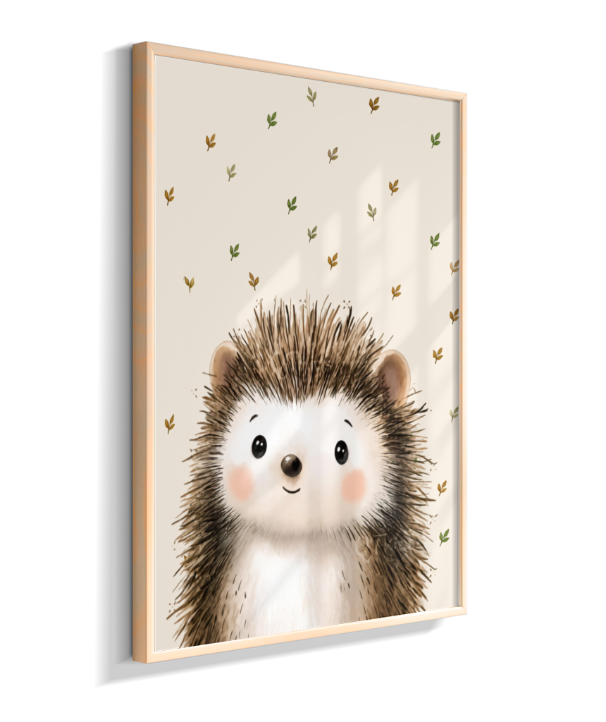 Porco espinho perfil (fundo bege com folhas)