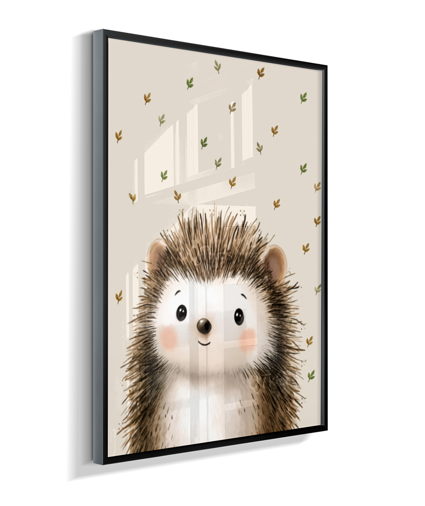 Porco espinho perfil (fundo bege com folhas)