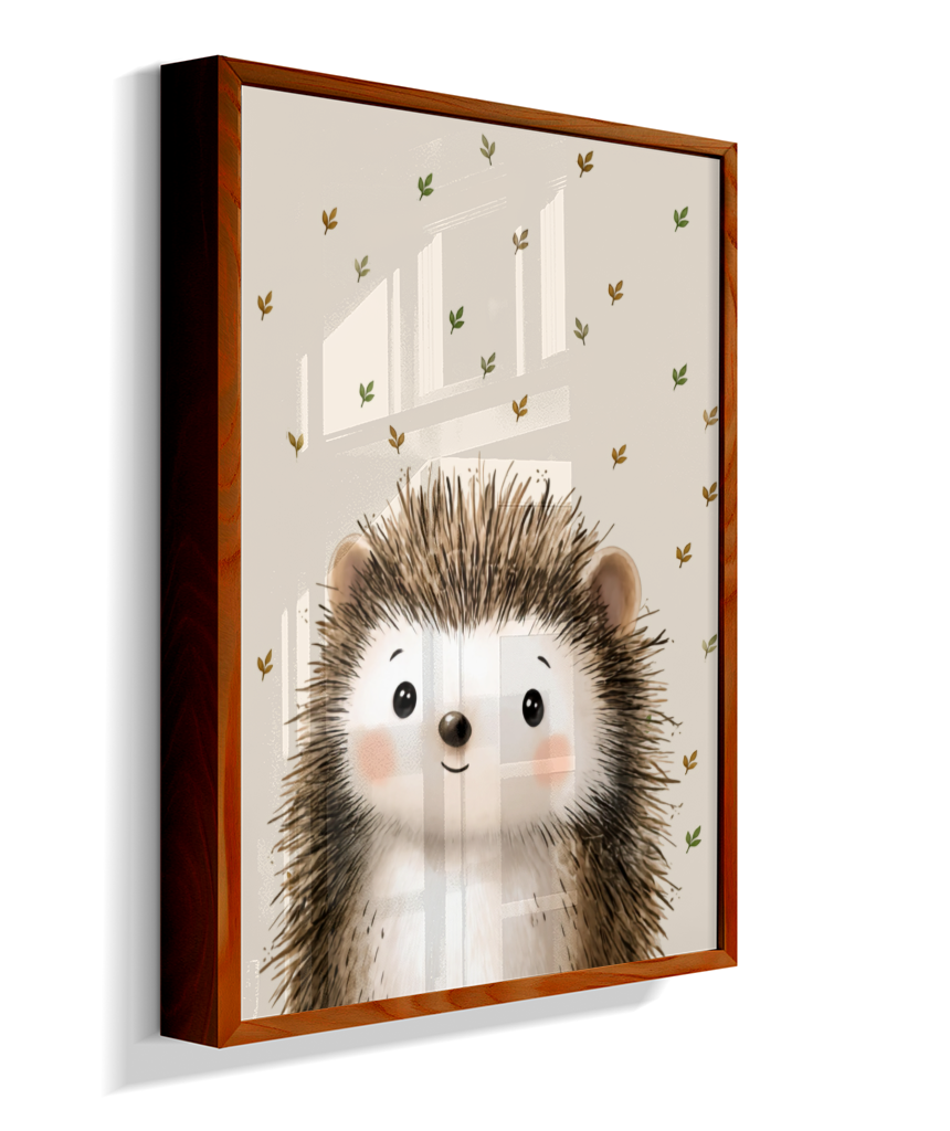 Porco espinho perfil (fundo bege com folhas)