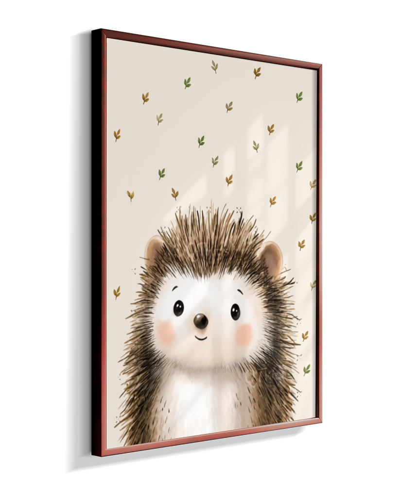 Porco espinho perfil (fundo bege com folhas)