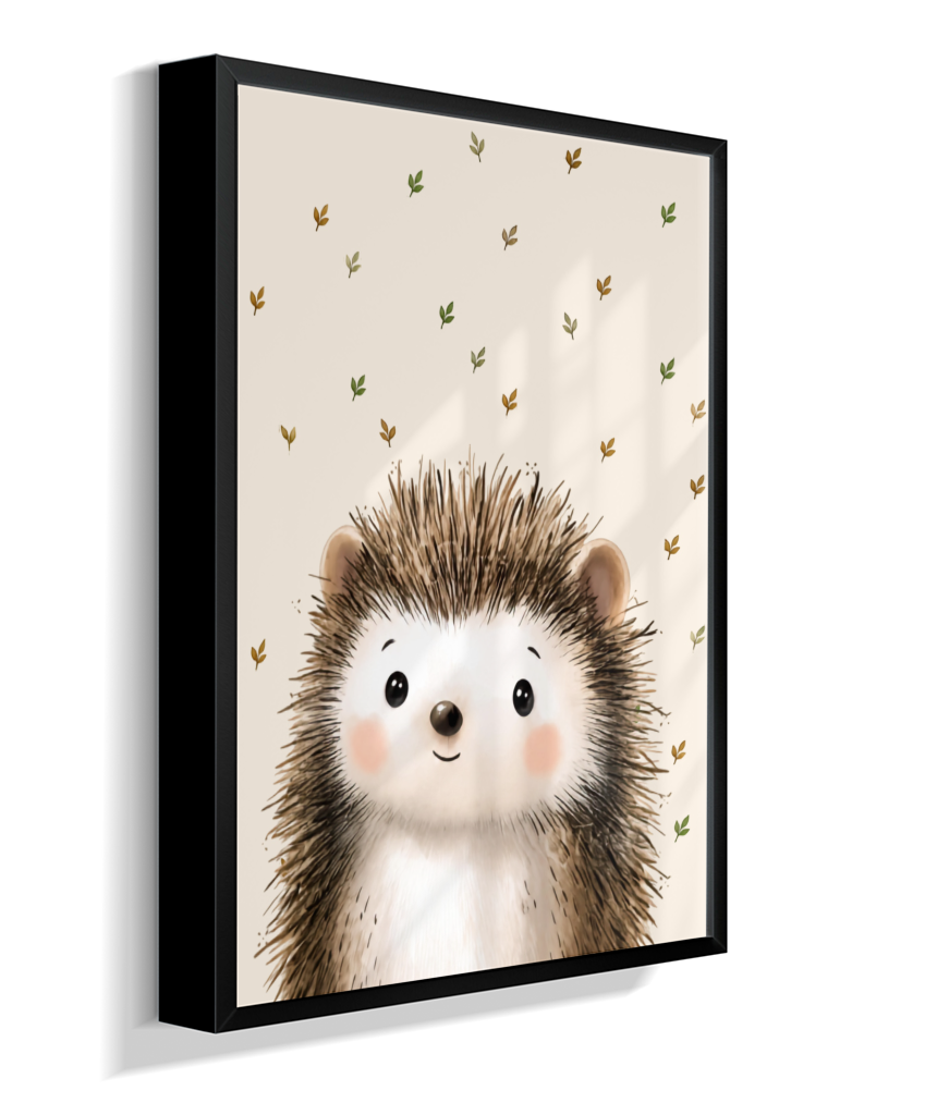 Porco espinho perfil (fundo bege com folhas)