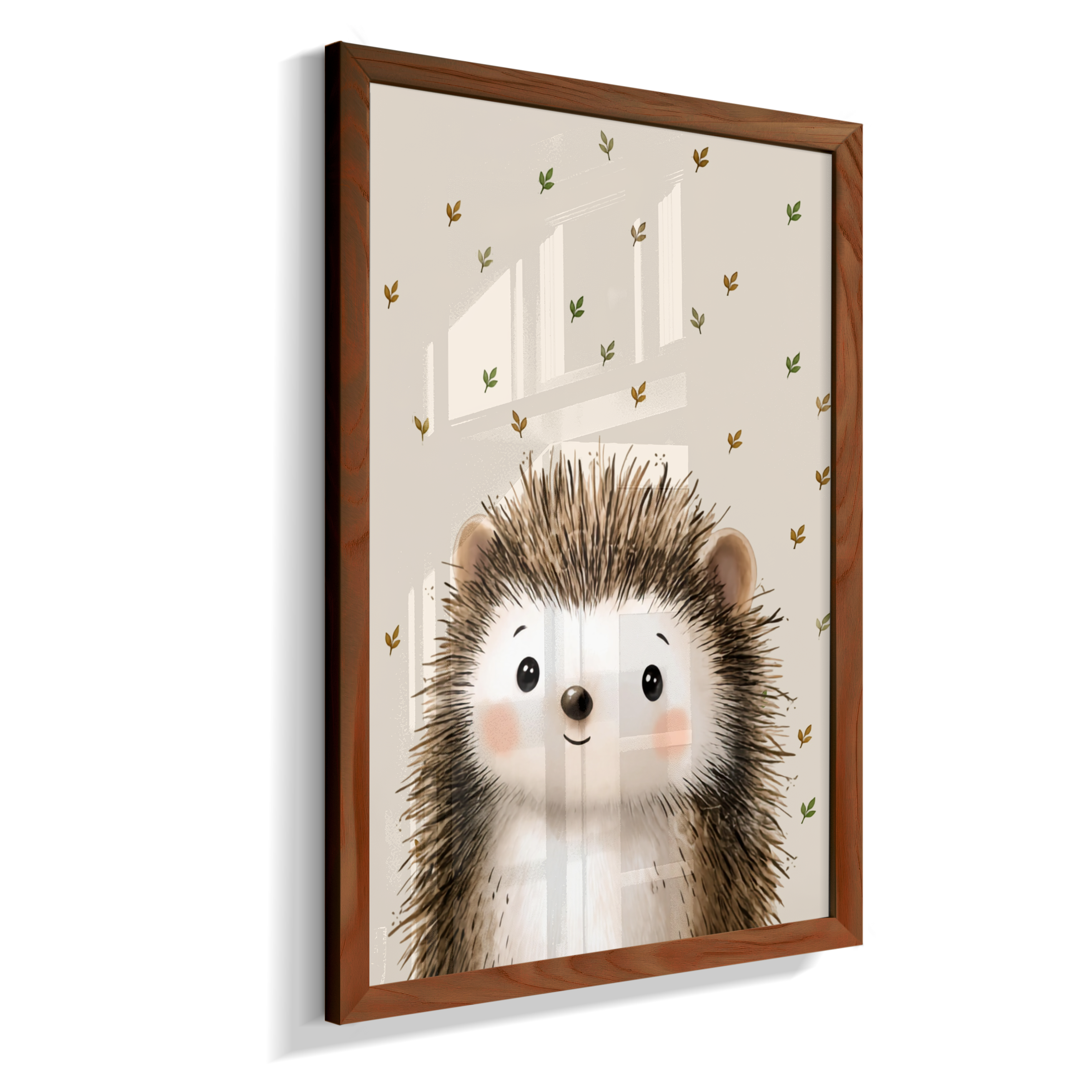 Porco espinho perfil (fundo bege com folhas)