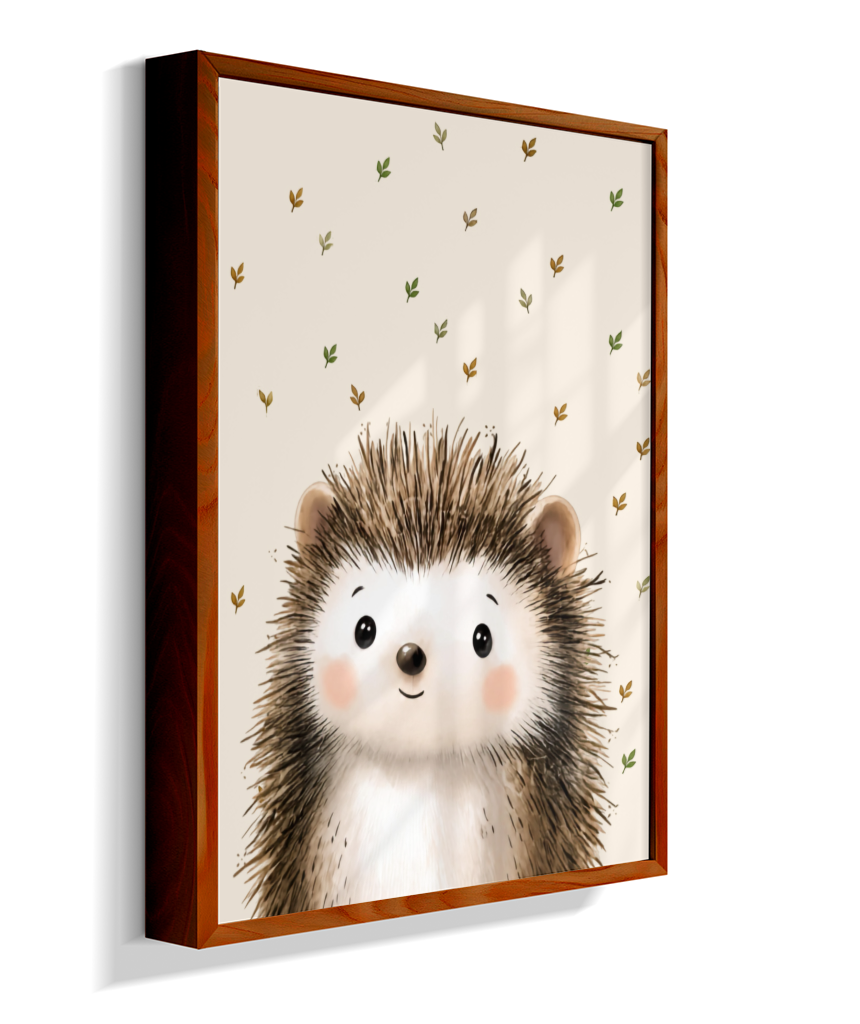 Porco espinho perfil (fundo bege com folhas)
