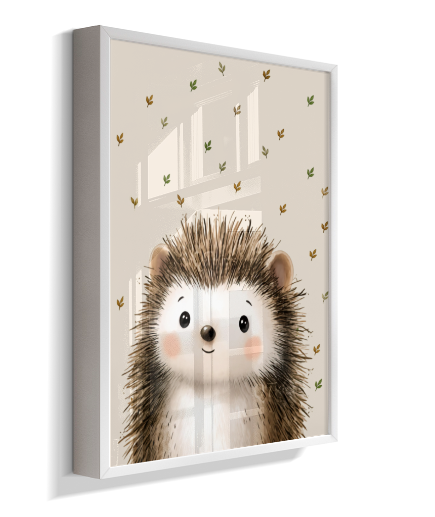 Porco espinho perfil (fundo bege com folhas)