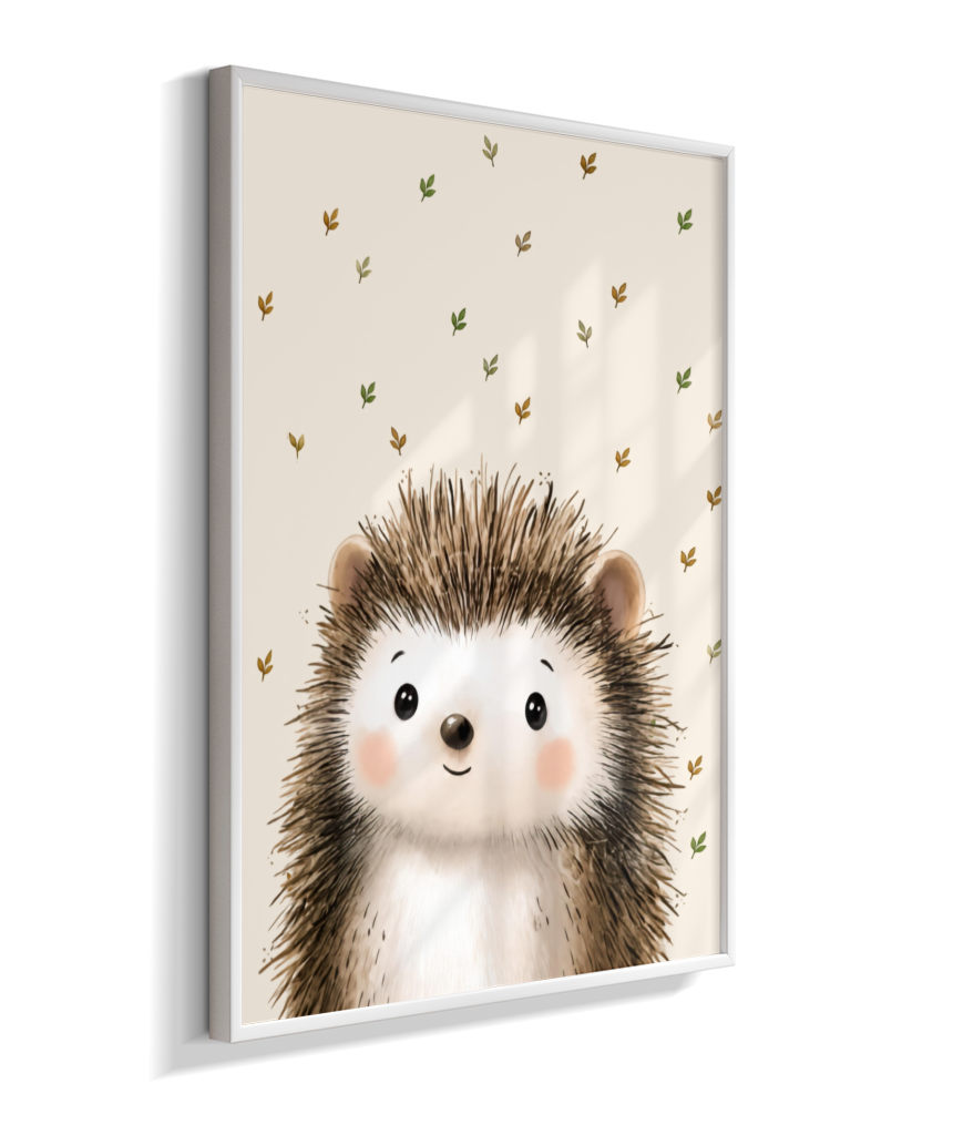 Porco espinho perfil (fundo bege com folhas)
