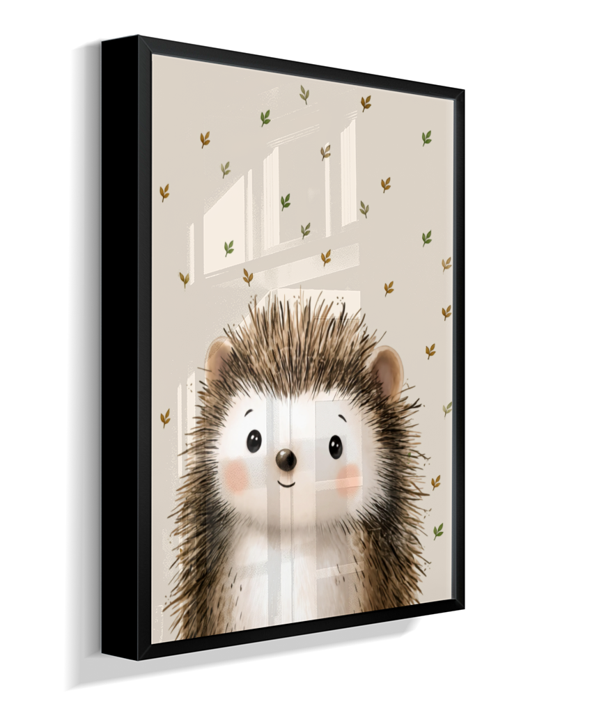 Porco espinho perfil (fundo bege com folhas)