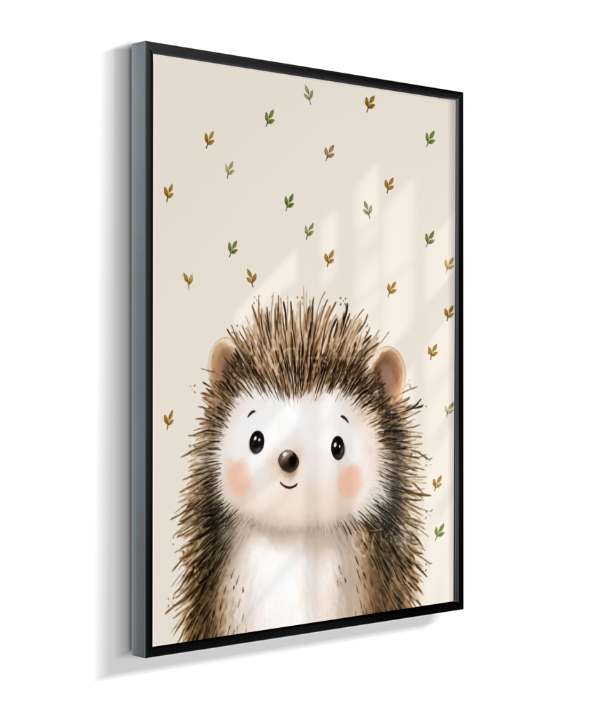 Porco espinho perfil (fundo bege com folhas)