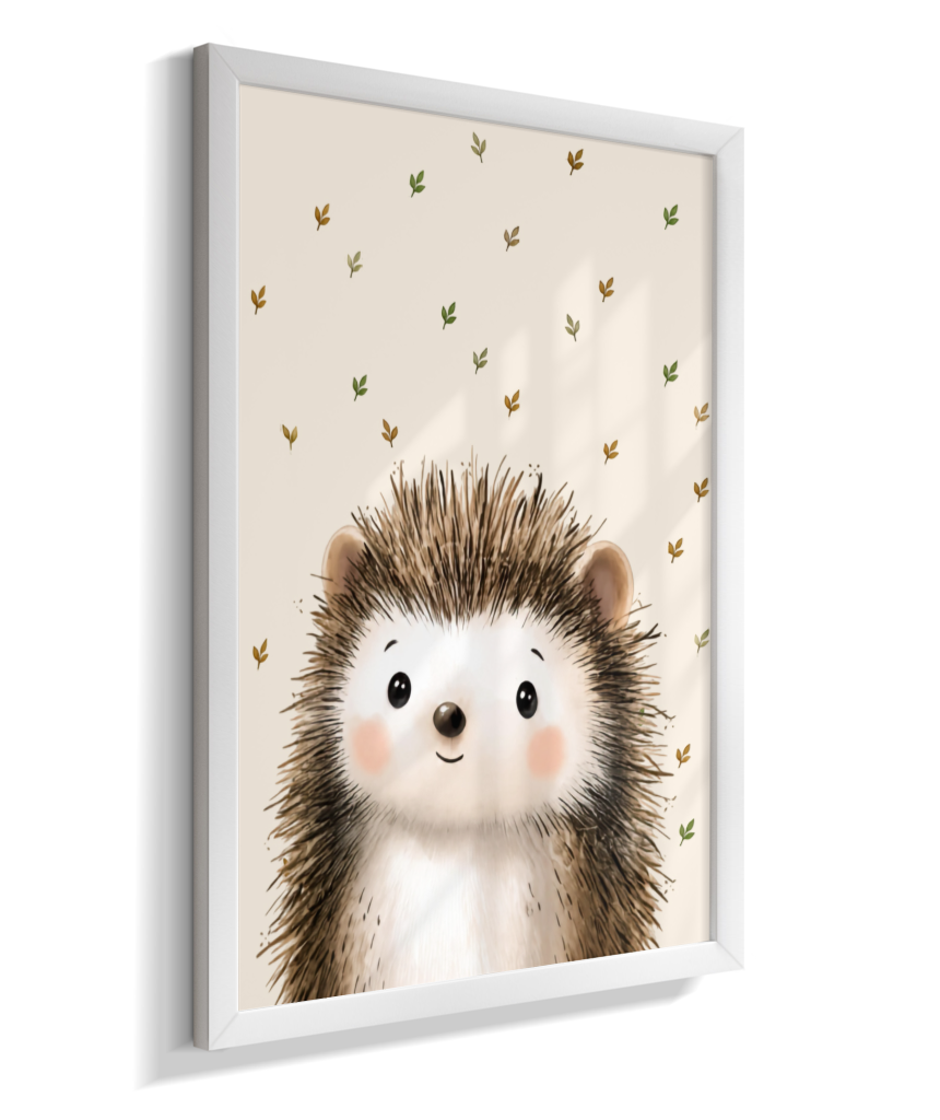 Porco espinho perfil (fundo bege com folhas)